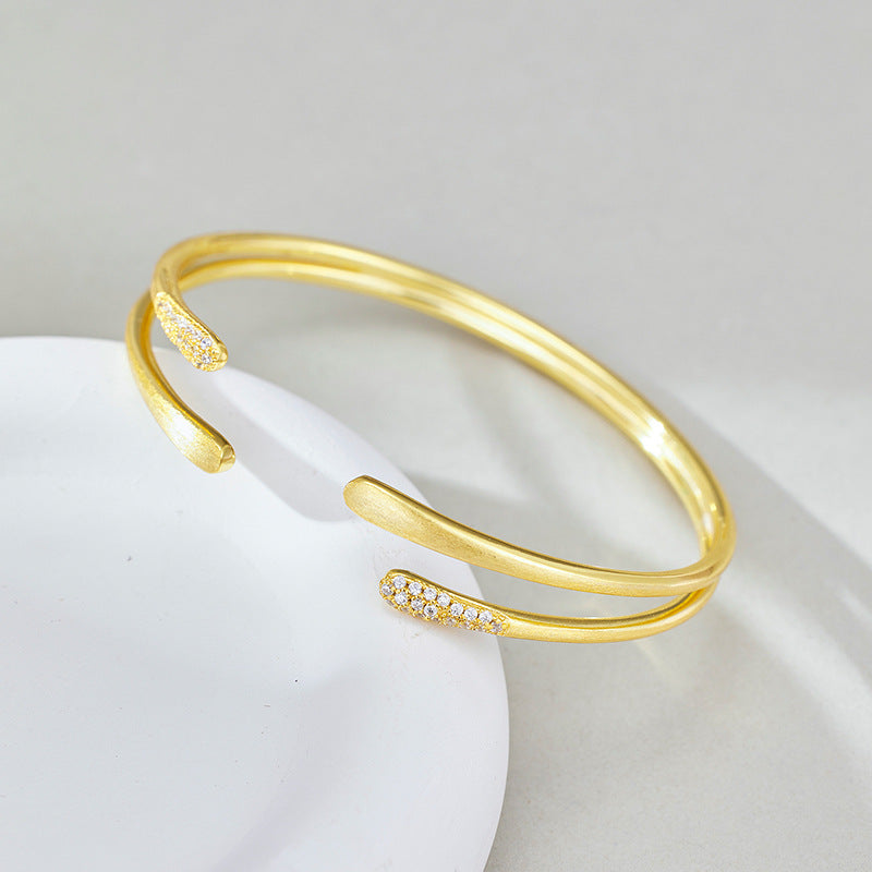 S925 Sterling Silver Zircon Double Layer Open Bracelet Women's