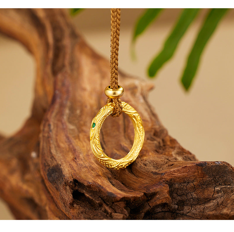 S925 Sterling Silver Necklace Female Niche Design New Chinese Style National Tide Engraving Nezha Qiankun Ring Set