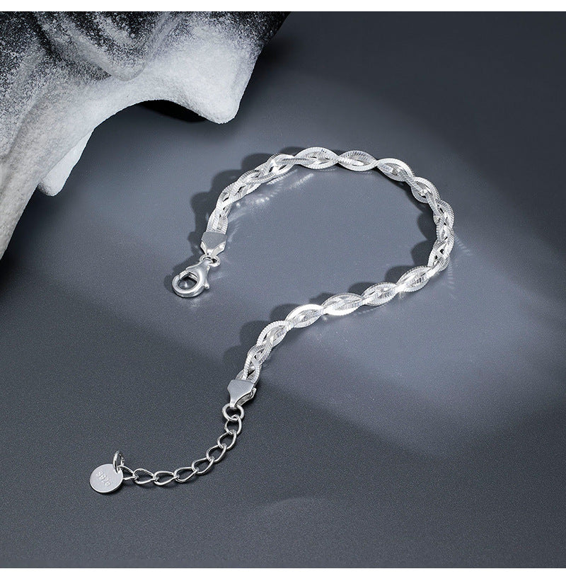 925 Sterling Silver Bracelet Women's Italian Design Woven Four-strand Simple and Fashionable Personalized Bracelet