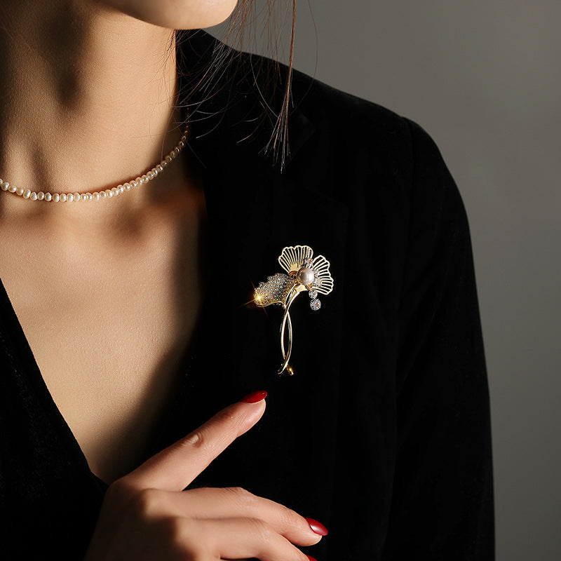 Zircon Ginkgo Biloba Brooch