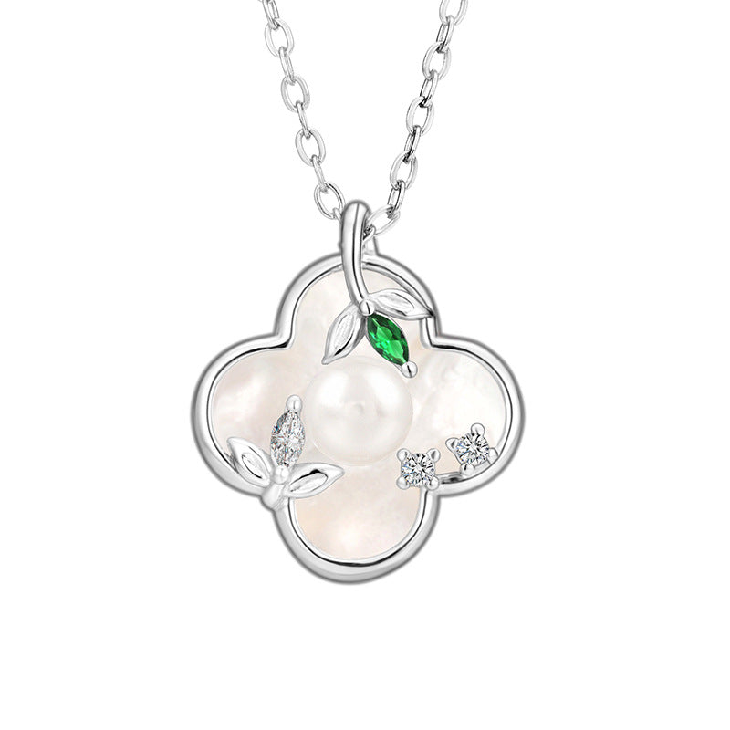 925 Sterling Silver Mother of Pearl Lucky Necklace