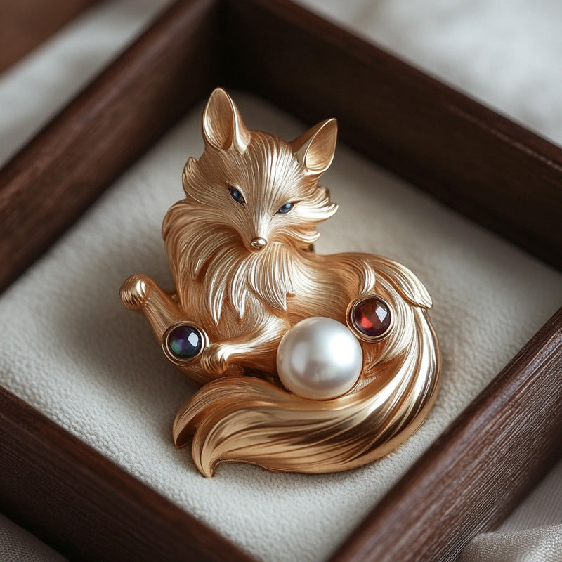 Natural Freshwater Pearl Cute Fox Brooch