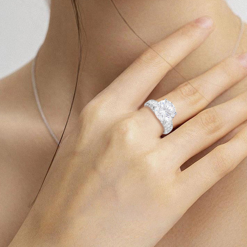 High-end French Super Flash Bright Mozzarella Diamond Large Carat Round S925 Sterling Silver Ring Light Luxury Open Women's Ring