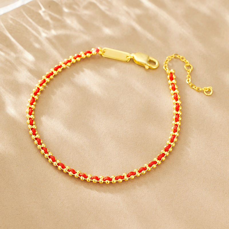 925 Sterling Silver Natal Year Red Rope Bracelet Personalized Niche Design Sense Handmade Hand Rope Jewelry