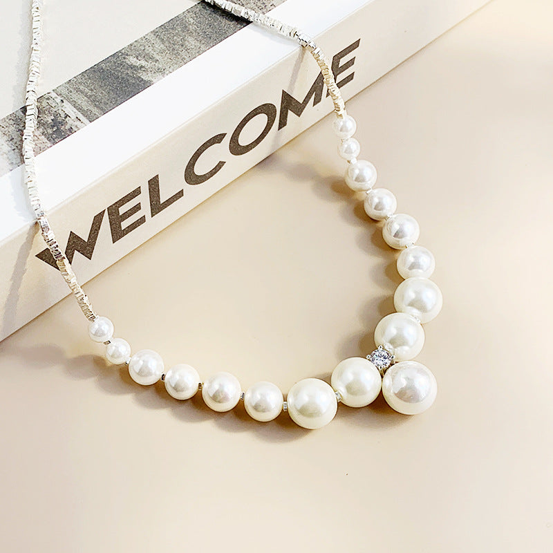 S925 Sterling Silver Shredded Silver Pearl Necklace