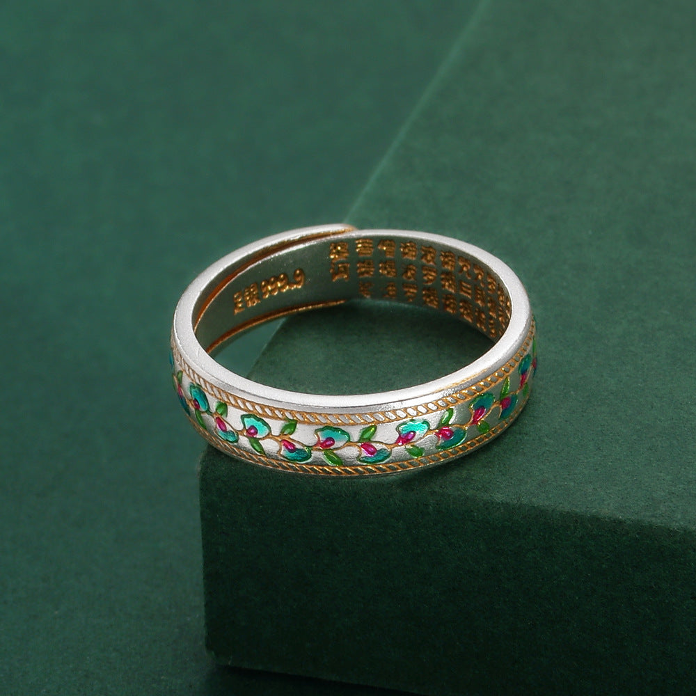 Dapaza Enamel Gold-painted Blue Wisteria Ring