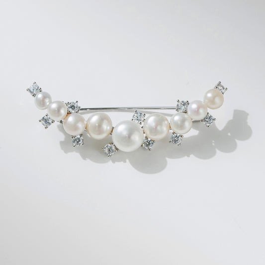 Zircon Pearl Silver Crescent Fashion Women's Coat Brooch Accessories
