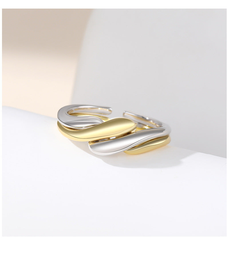 S925 Sterling Silver Niche Irregular Water Ripple Color Separation Combination Ring