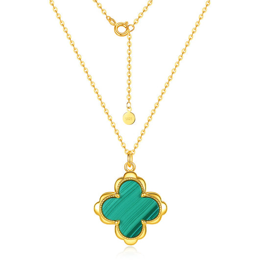 Dapaza Lucky Clover S925 Sterling Silver Natural Malachite Pendant Necklace