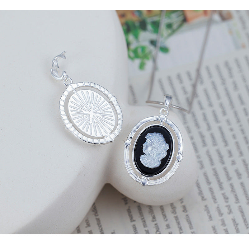 S925 Sterling Silver Necklace Niche Design Cameo Beauty Portrait Pendant Necklace