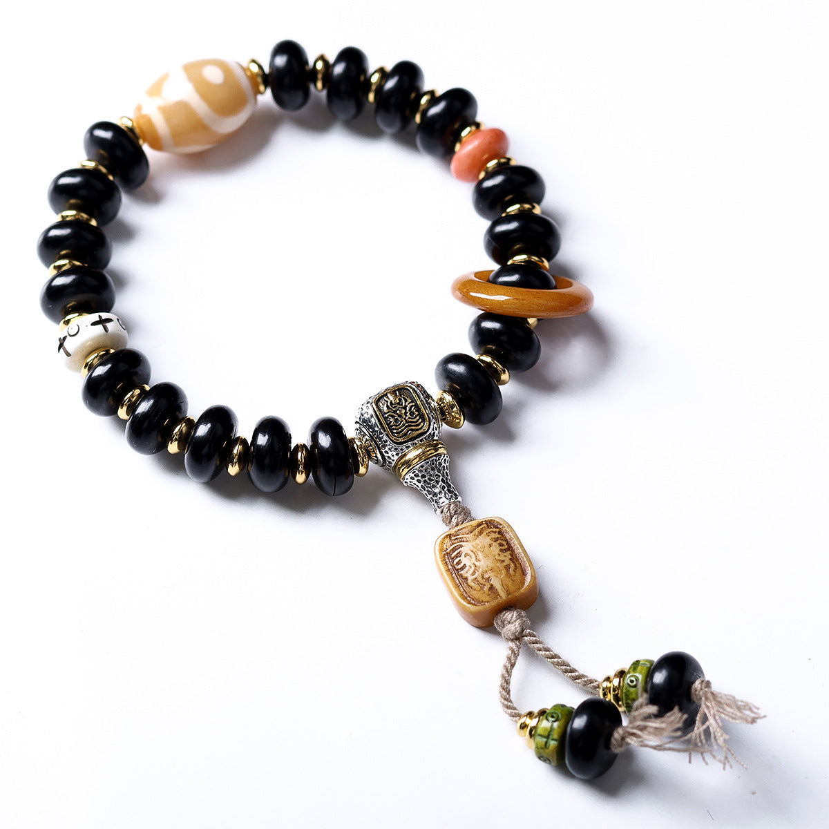 Buddha Life Tibetan Black Horns Abacus Bead Dzi Bead Bracelet
