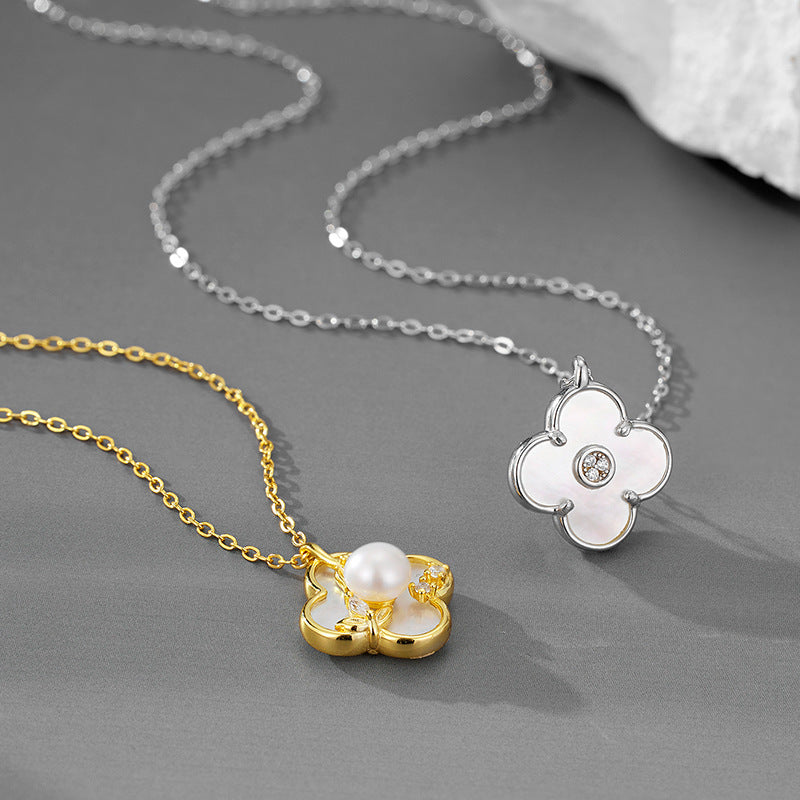 925 Sterling Silver Mother of Pearl Lucky Necklace