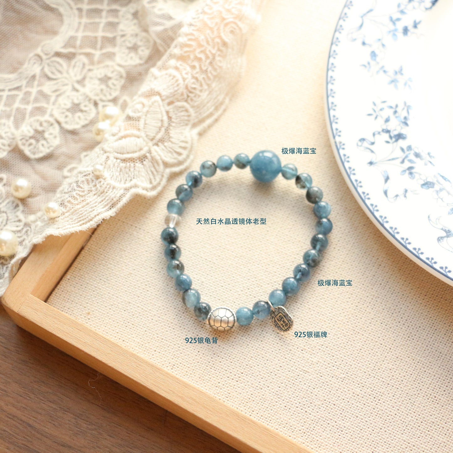 Natural Crystal Aquamarine 925 Silver Bracelet