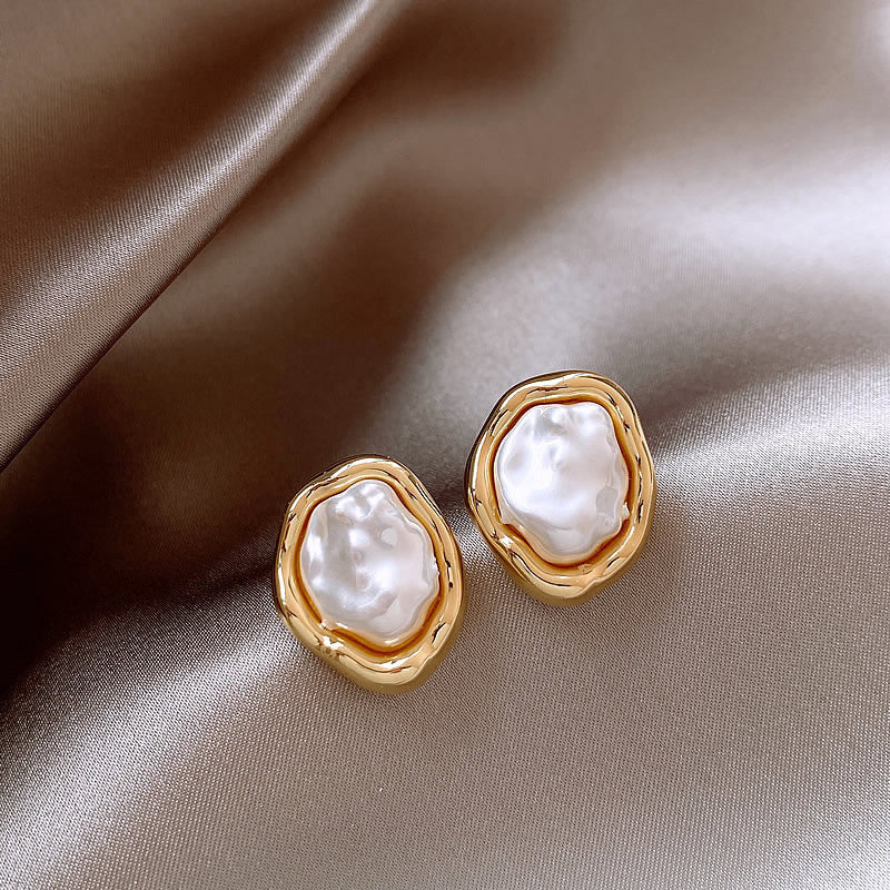 Dapaza Irregular Baroque Natural Large Pearl Stud Earrings