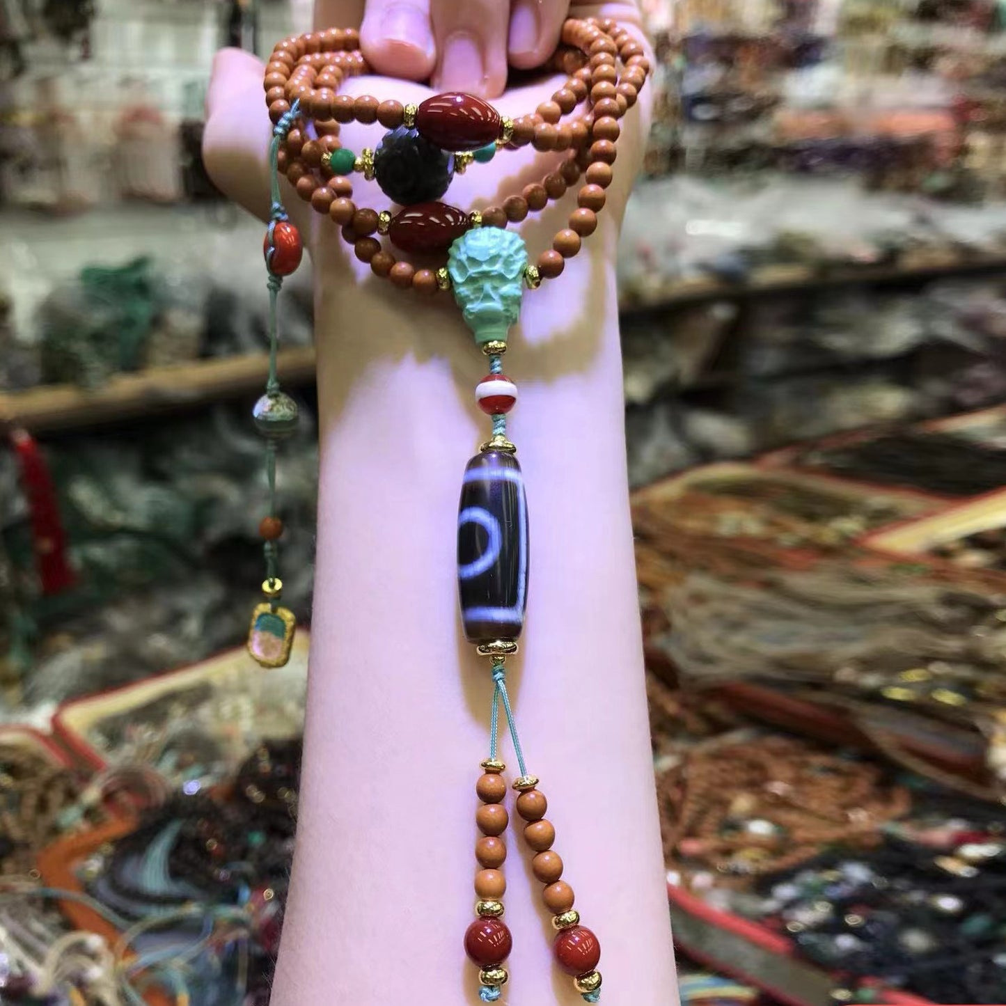 Tibetan Jewelry Dzi Bead Nanhong Agate Olive Pit Multi-circle Bracelet Women's