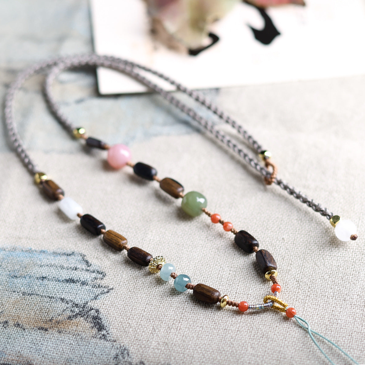 Dharagan with Bead Hand Braided Tibetan Collarbone Chain Women's Model