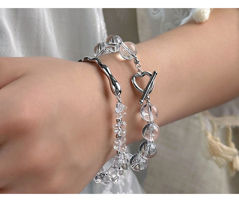 S925 Sterling Silver Natural Irregular White Crystal Bracelet