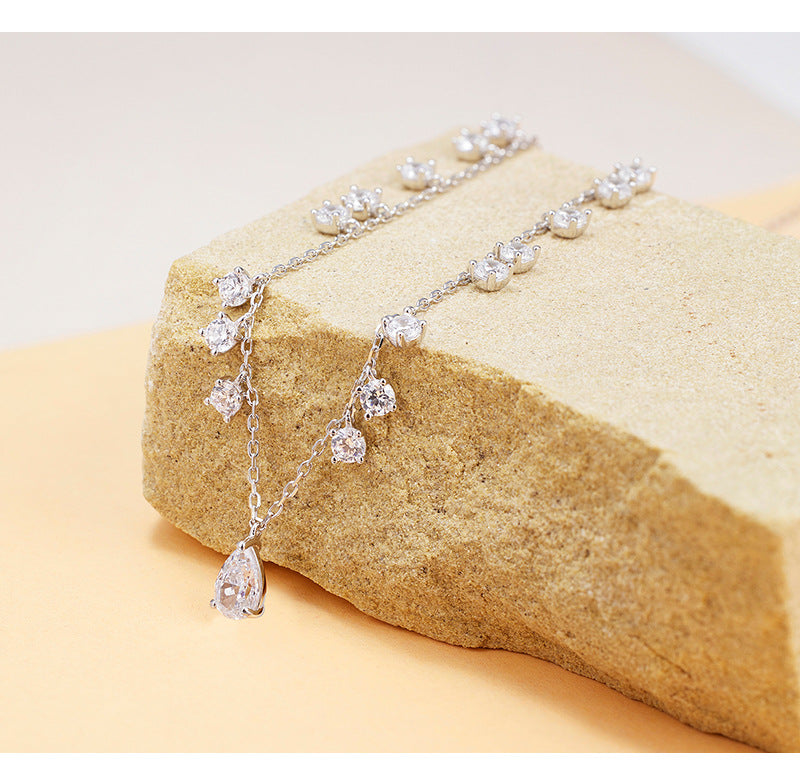 S925 Sterling Silver Necklace Zircon Elegant Temperament Versatile Premium Sense Clavicle Chain