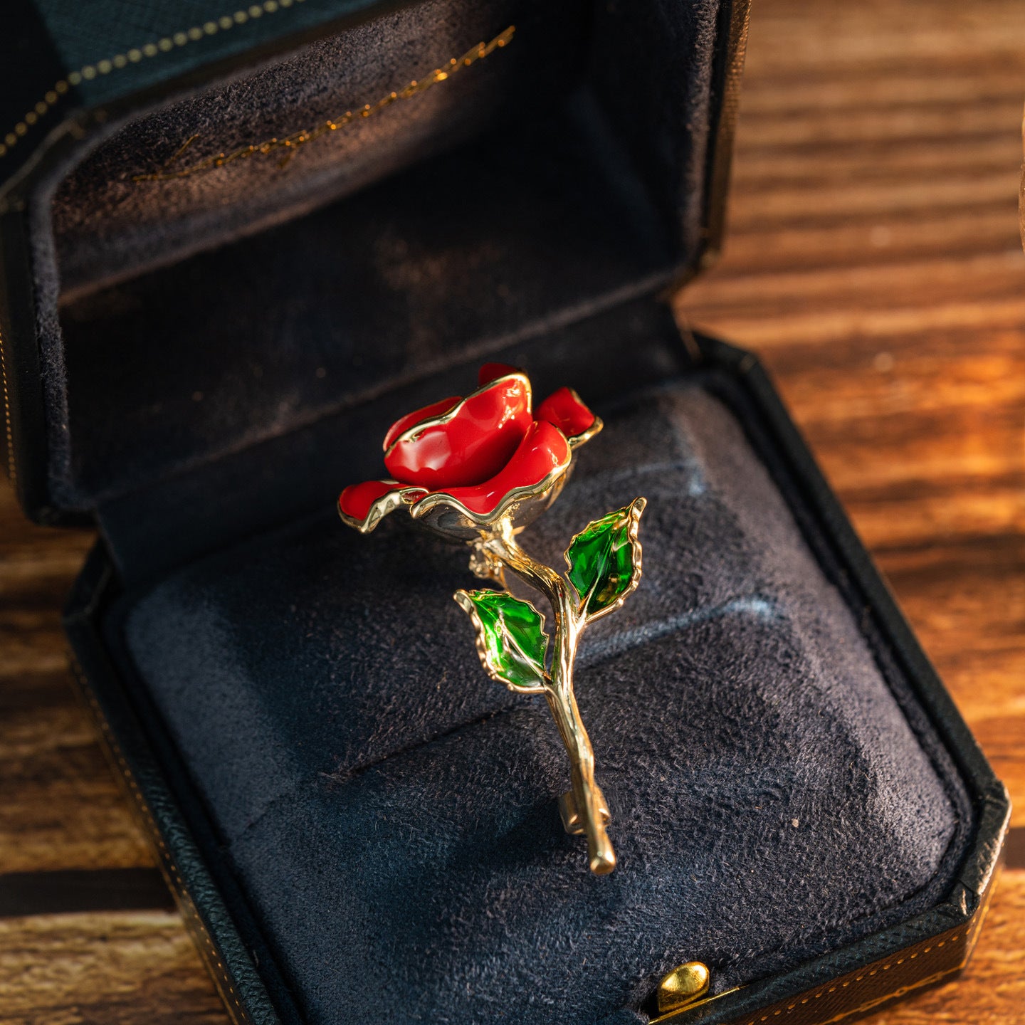 Diamond Red Rose Brooch