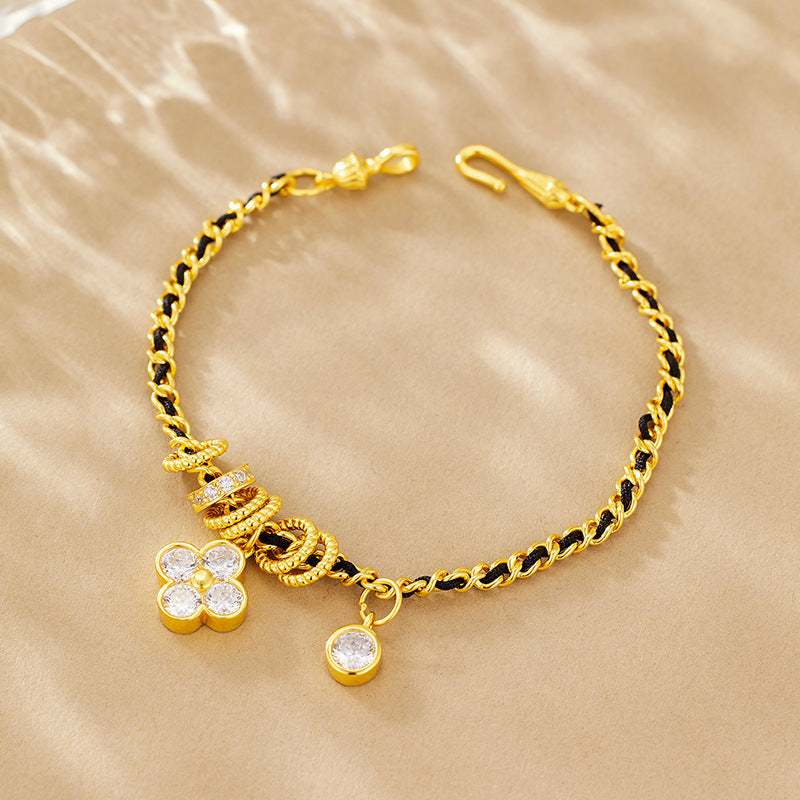 925 Sterling Silver Woven Clover Bracelet Women's Niche Design Fashion Light Luxury Personalized Trend Jewelry