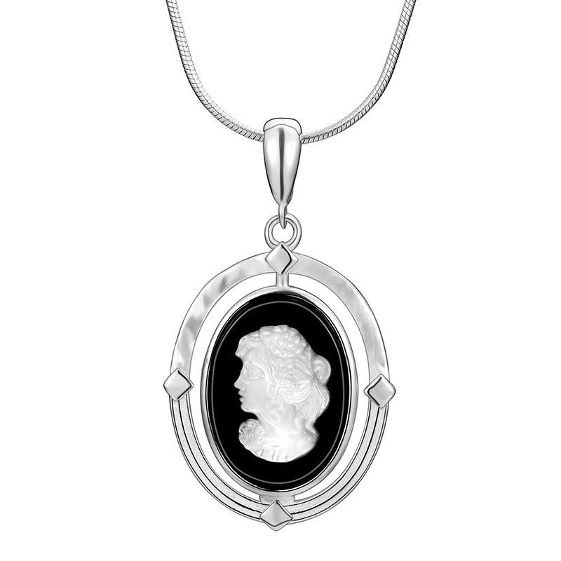 S925 Sterling Silver Necklace Niche Design Cameo Beauty Portrait Pendant Necklace