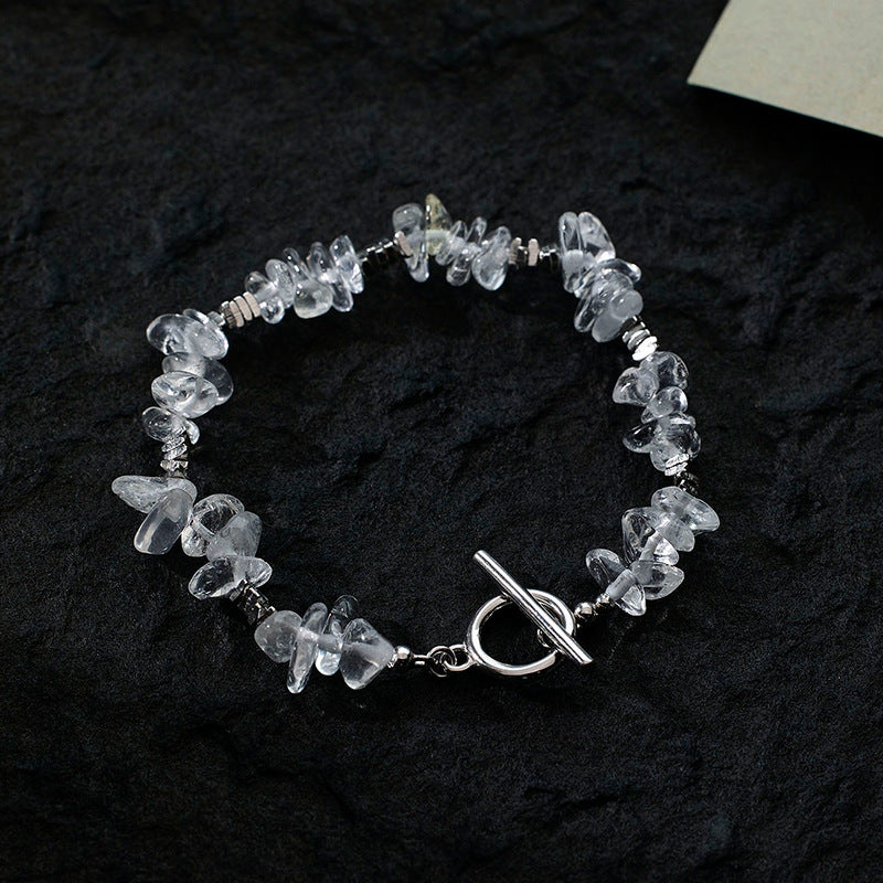 925 Sterling Silver Natural Irregular White Crystal Bracelet