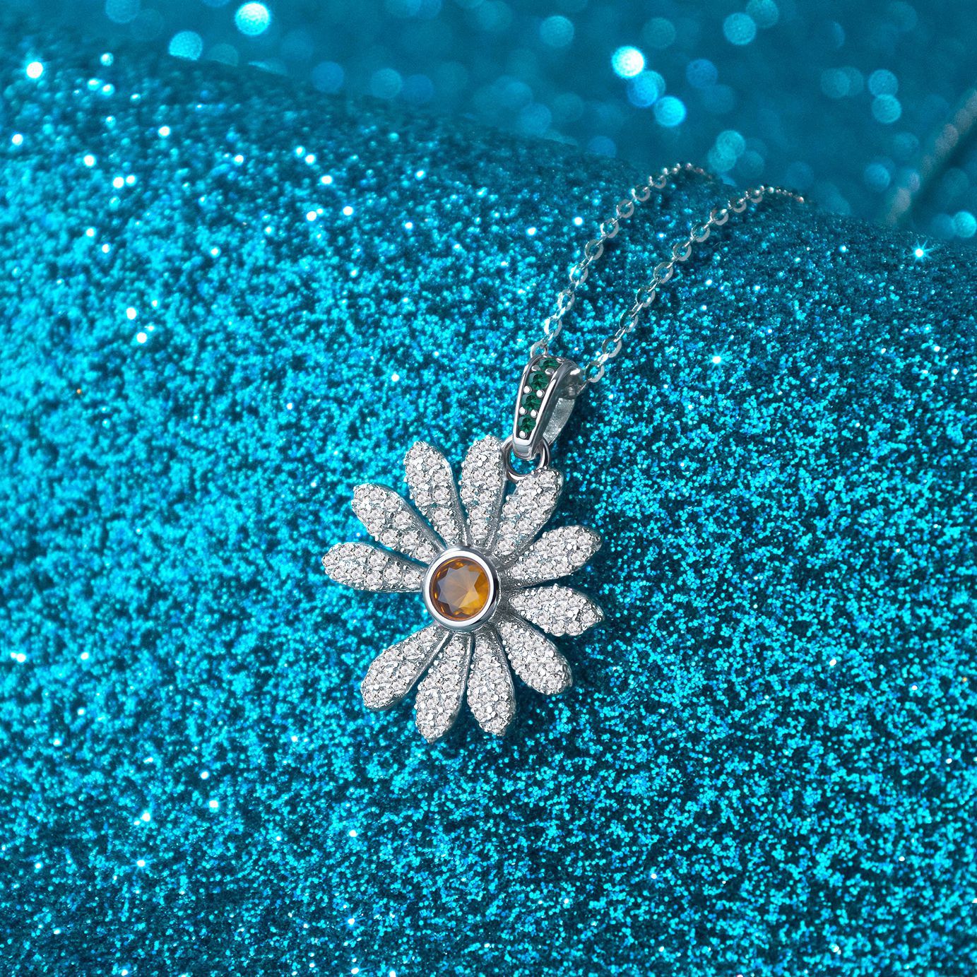S925 Silver  Full Diamond Daisies Sunflower Necklace