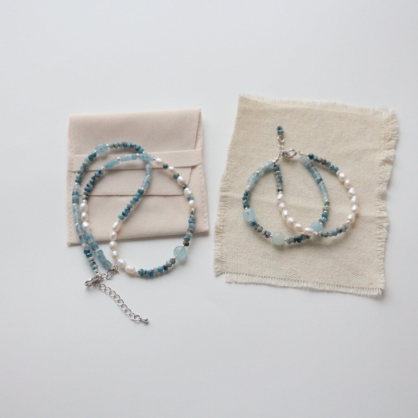 Buddha Life Aquamarine Freshwater Baroque Pearl Bracelet Set