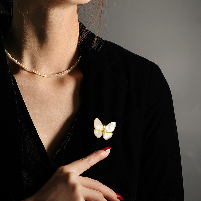 Break The Cocoon Into A Butterfly Natural Shell Butterfly Brooch