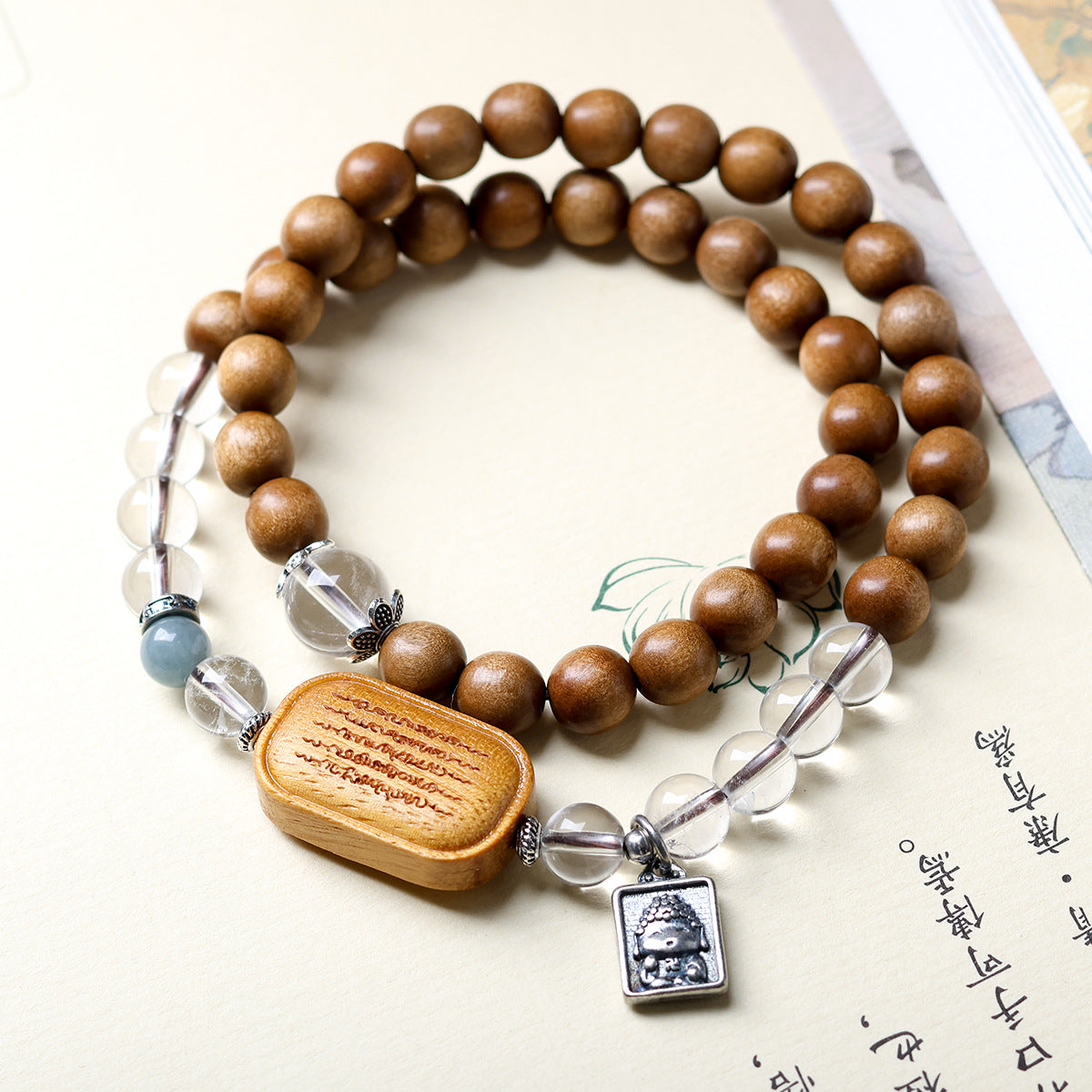 Buddha Life Sandalwood with Natural White Crystal Bracelet