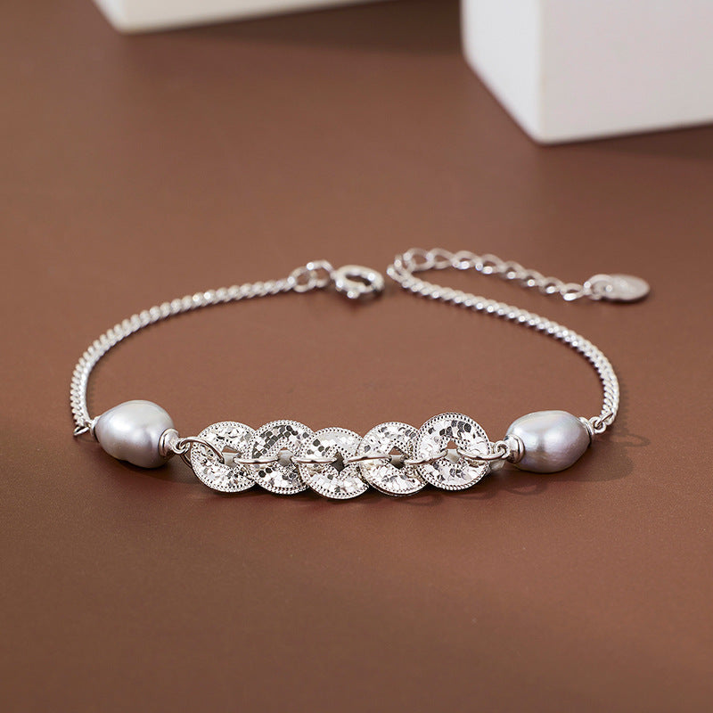 S925 Sterling Silver Five Emperors Money Necklace Niche Broken Irregular Baroque Bracelet Women