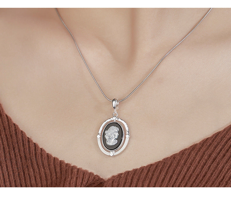 S925 Sterling Silver Necklace Niche Design Cameo Beauty Portrait Pendant Necklace