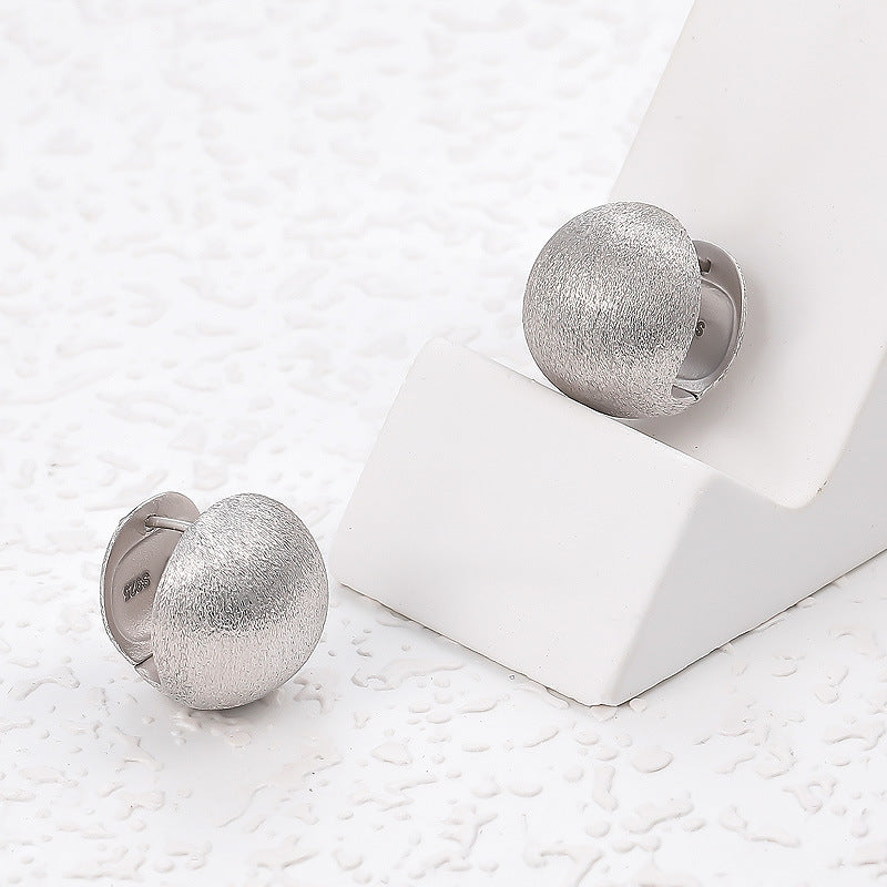 New S925 Sterling Silver Fashion Round Brushed Earrings