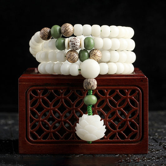 Buddha Life Natural White Jade Bodhi Seed Bracelet 108 Buddha Beads Bracelet