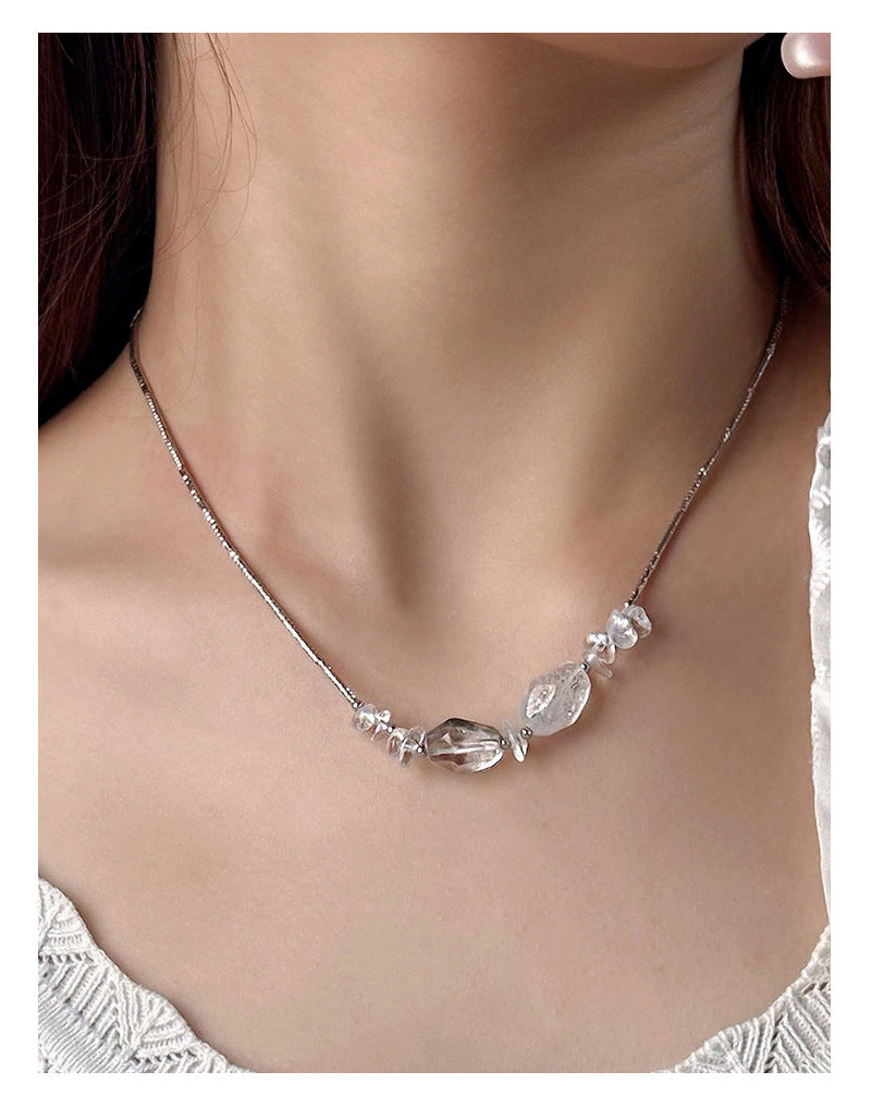 925 Sterling Silver Irregular Crystal Necklace Niche Design