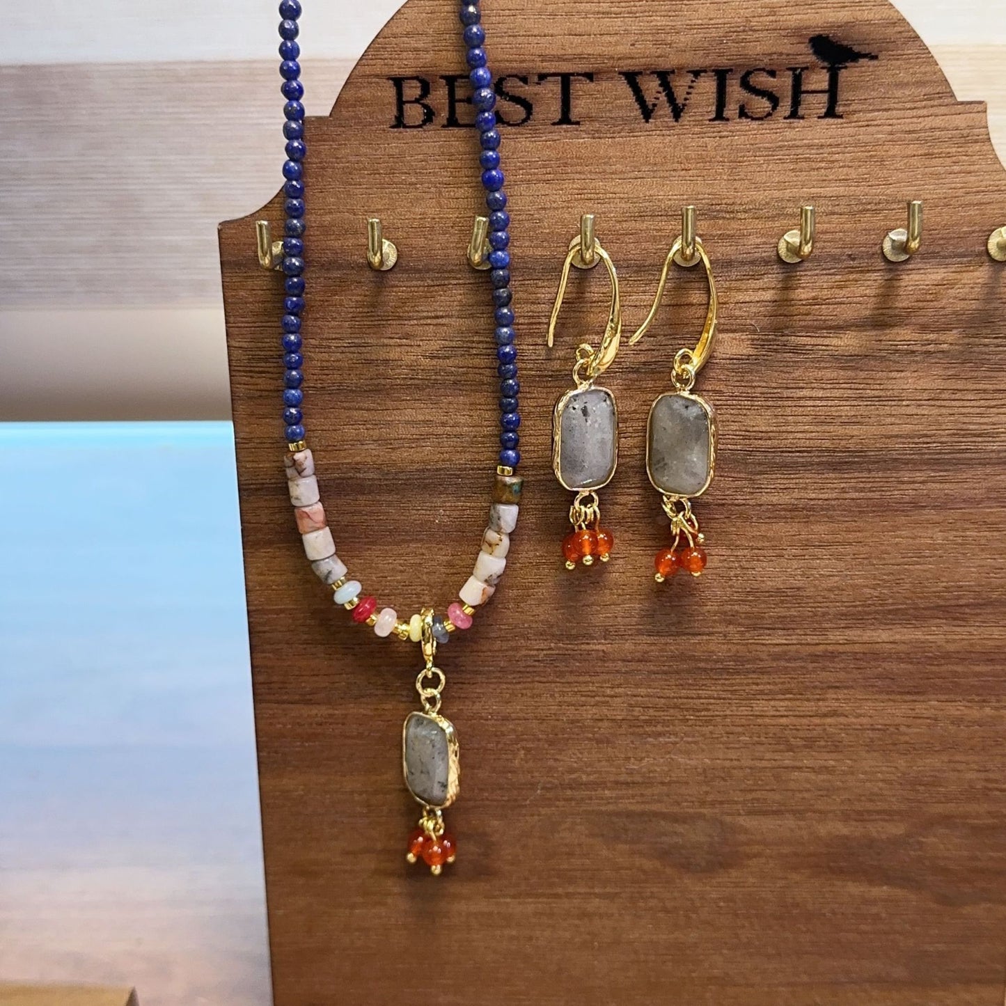 Buddha Life Colorful Natural Stone Lapis Lazuli and Agate Beaded Necklace For Women's
