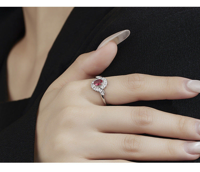 S925 Sterling Silver Flame Colored Treasure Zircon Opening Adjustable Ring