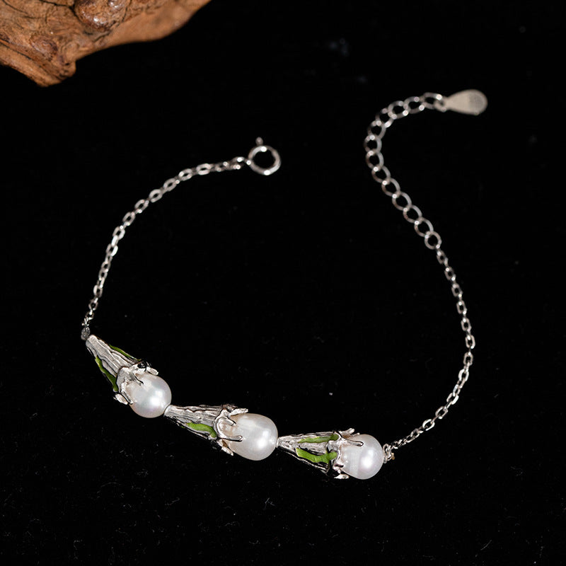 S925 Sterling Silver Bracelet Women's Ice Cream Pearl Design