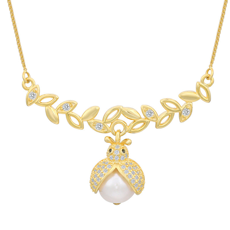 S925 Silver Baroque Pearl Seven Stars Ladybug Necklace