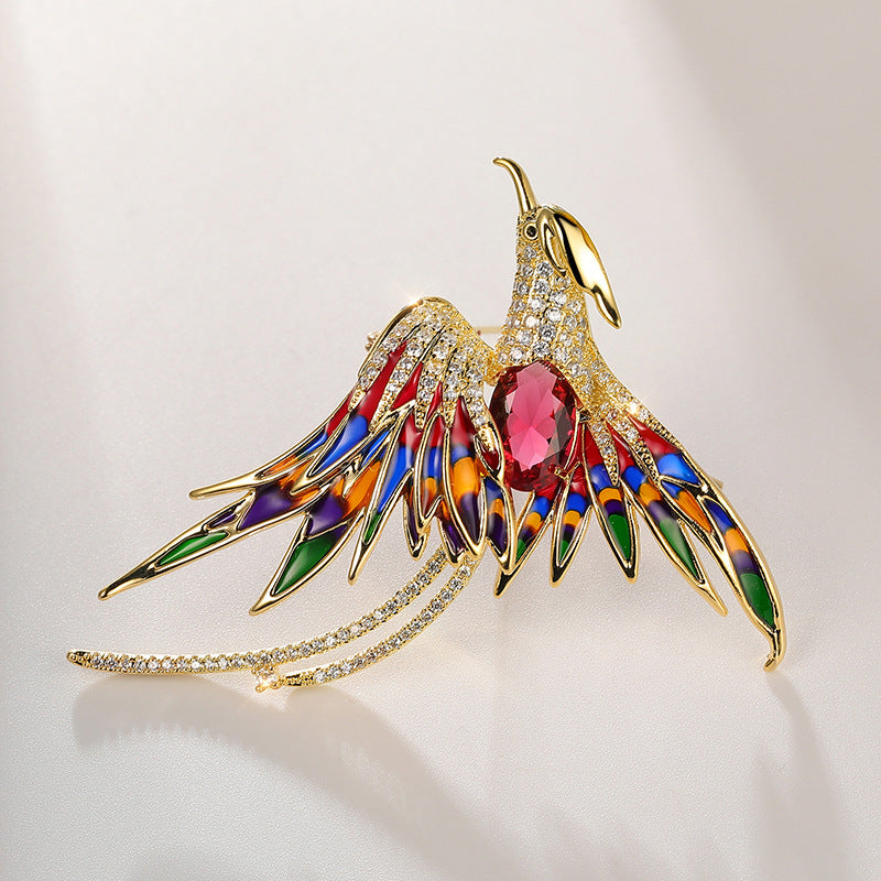 Buddha Life Chinese Style Colored Zircon Phoenix Brooch