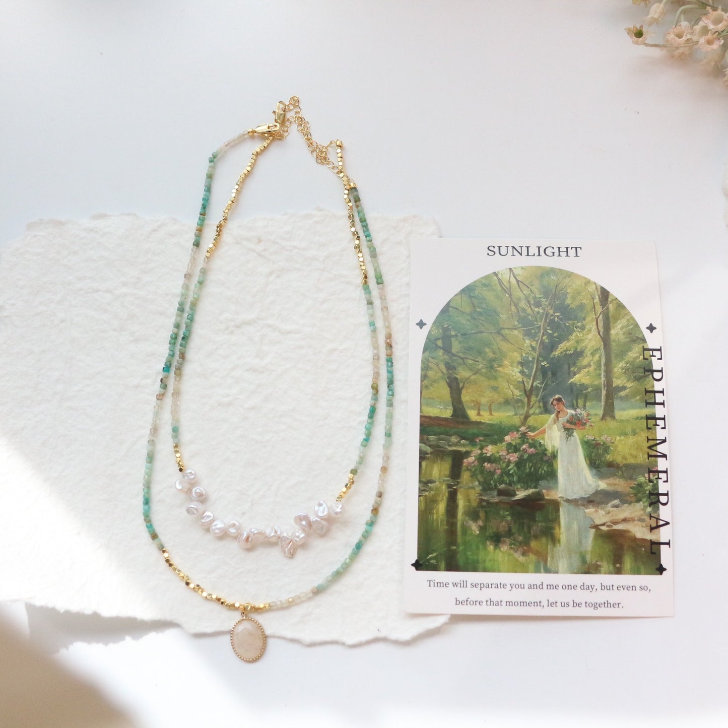 Buddha Life Natural Hetian Stone with Baroque Pearls, Necklace Bracelet, Copper-plated 18k Gold