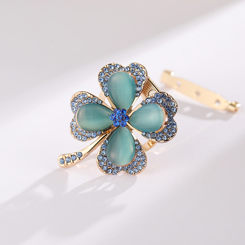Four-leaf Clover Brooch Opal Silk Scarf Buckle Dual-purpose Accessory Pin