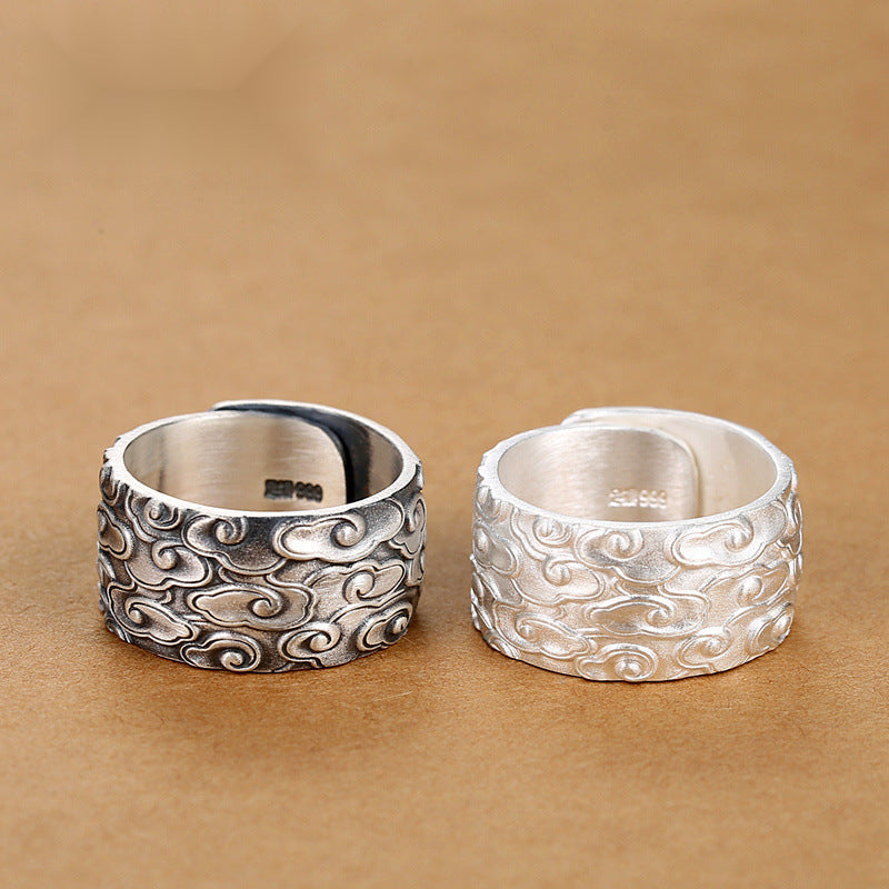 Dapaza 999 Sterling Silver Auspicious Cloud Men's Ring