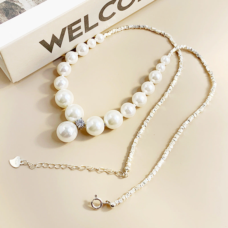 S925 Sterling Silver Shredded Silver Pearl Necklace