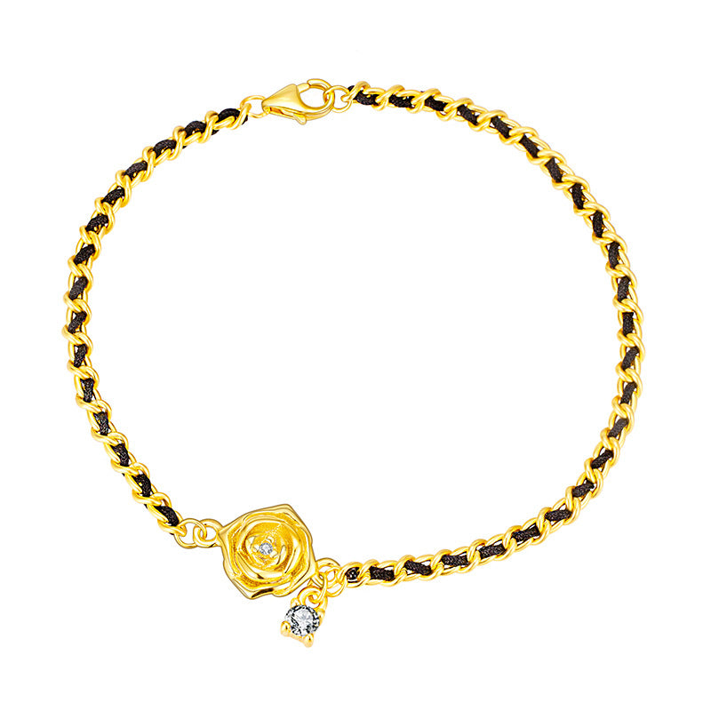 2025 Popular Bracelet Light Luxury High Sense 925 Sterling Silver Black Gold Camellia Woven Hand Jewelry