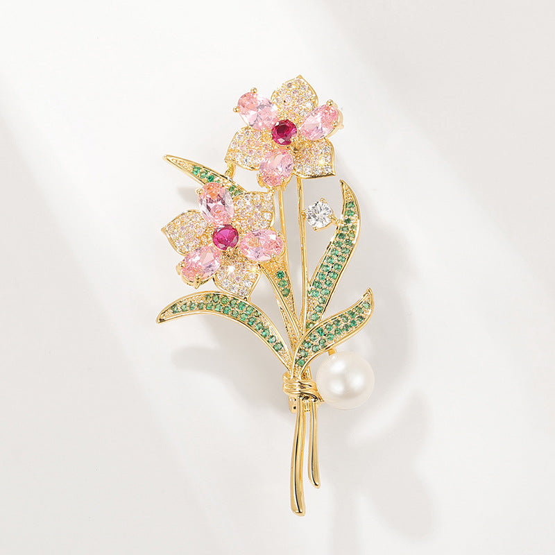Colored Zircon Natural Freshwater Pearl Bouquet Brooch