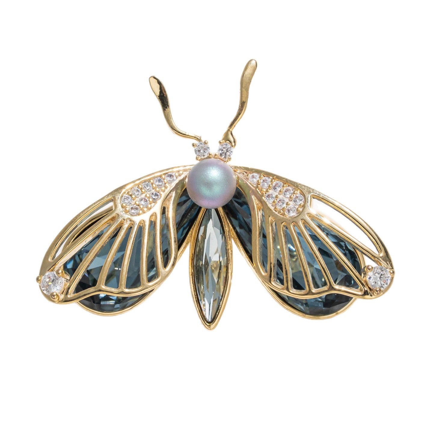 Freshwater Pearl Crystal Butterfly Brooch