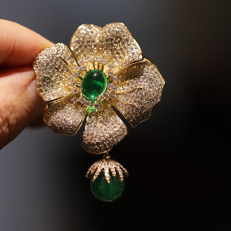 Chalcedony Natural Freshwater Pearl Camellia Brooch