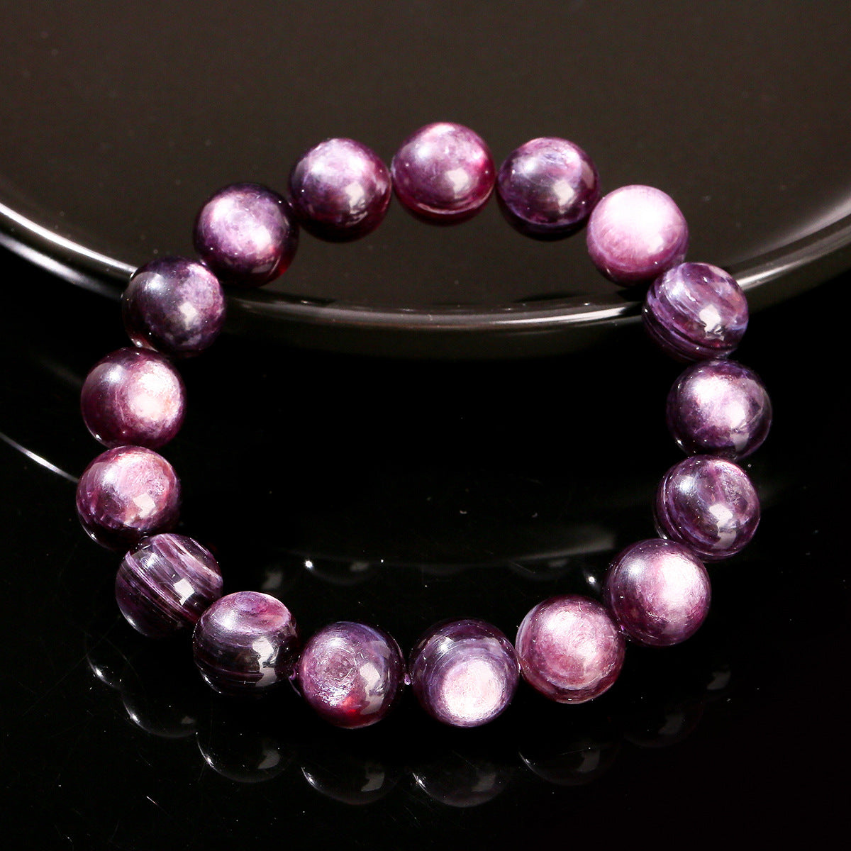 Buddha Life 5A Natural Purple Kunzite Cat's Eye Crystal Single Circle Bracelet