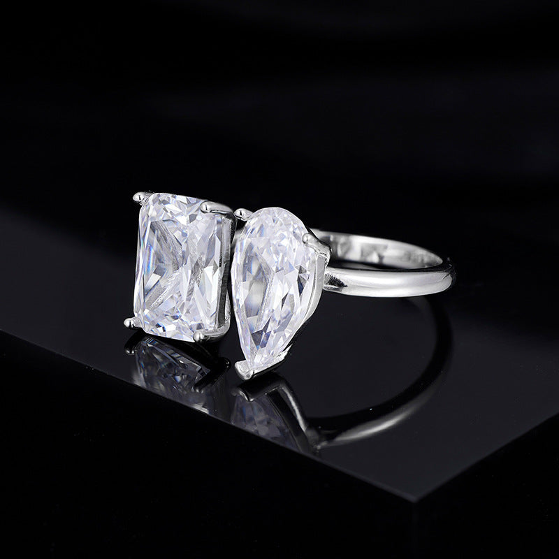 S925 Sterling Silver Ring Water Drop Large Sugar Cube Geometric Design Niche Personality Trend Opening Adjustable Ring